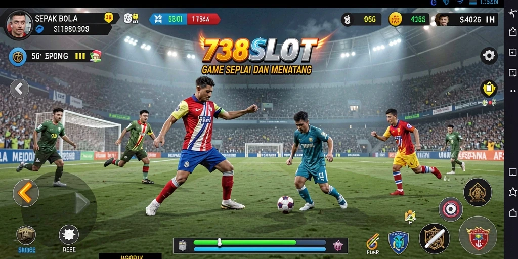 Tampilan gameplay menantang dalam 738SLOT dengan aksi sepak bola yang menarik.