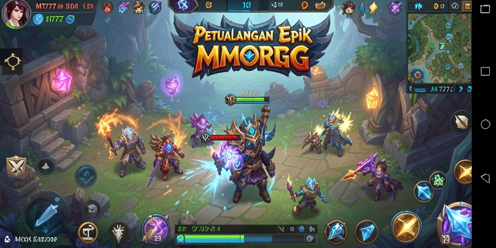Screenshot menunjukkan karakter bertempur dalam dunia fantastis MT777.