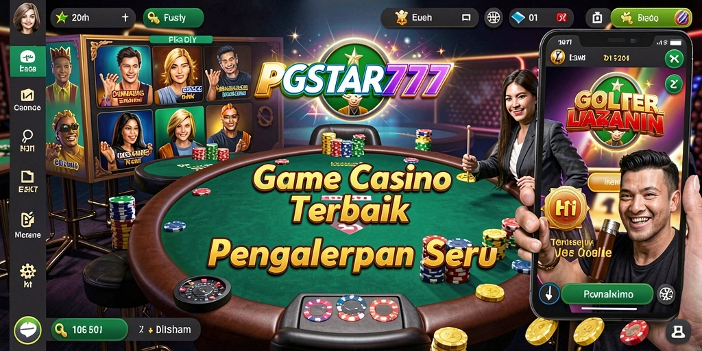 Tampilan gameplay PGSTAR777 yang mendebarkan dengan dealer langsung dan suasana kasino.