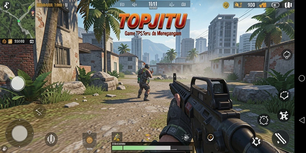 Screenshot gameplay TOPJITU menampilkan adegan pertempuran yang intens.